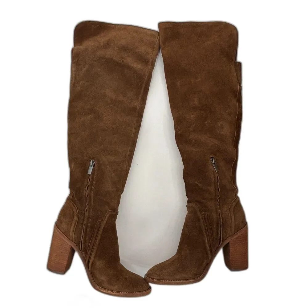 Vince Camuto Brown Suede Over the Knee Boots Stacked Heel‎ Womens 8.5M